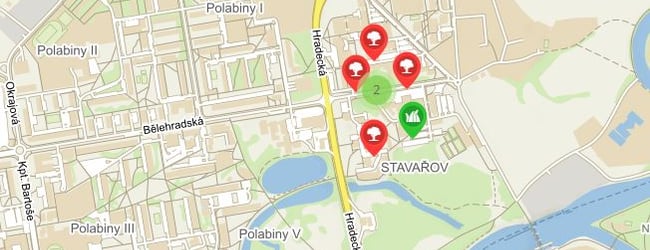 Mapa kvetoucích stromů v kampusu Univerzity Pardubice