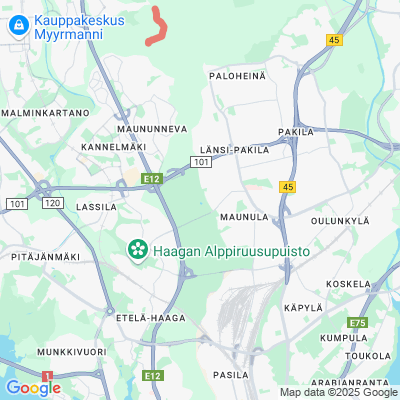 Keskuspuiston talvikunnossapidettävät reitit
