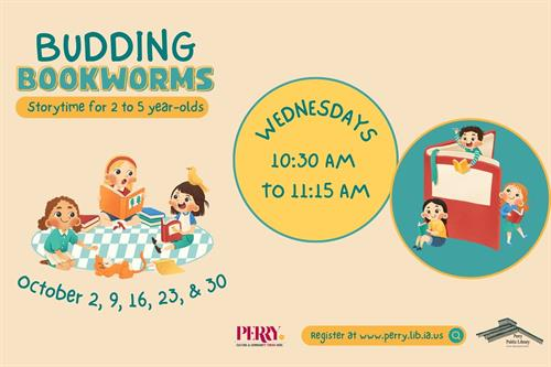 Budding Bookworms Storytime (Ages 2 to 5): Wednesdays