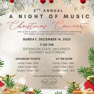 3rd Annual A Night of Music Christmas Concert Presented By Badlands Opera Project