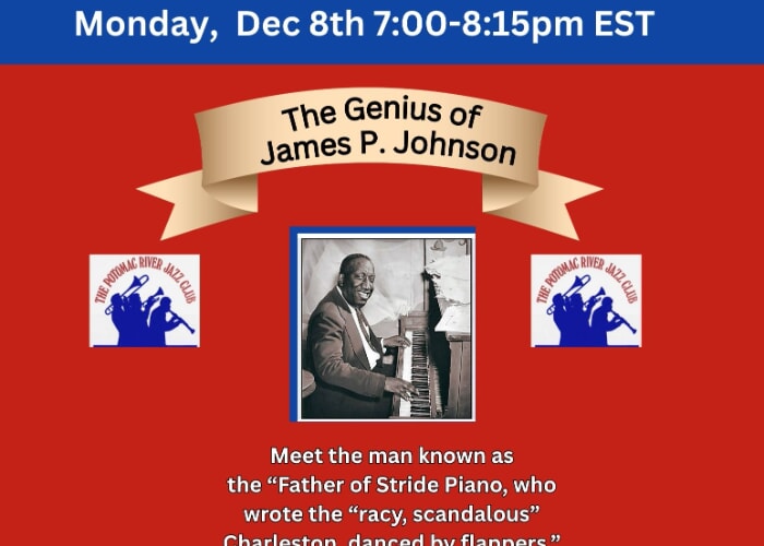 Free Jazz Talk Zoom: Stride Pianist James P. Johnson sponsored by PRJC