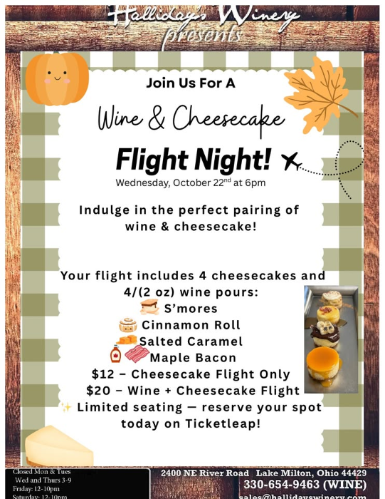 Wine & Cheesecake Flight Night