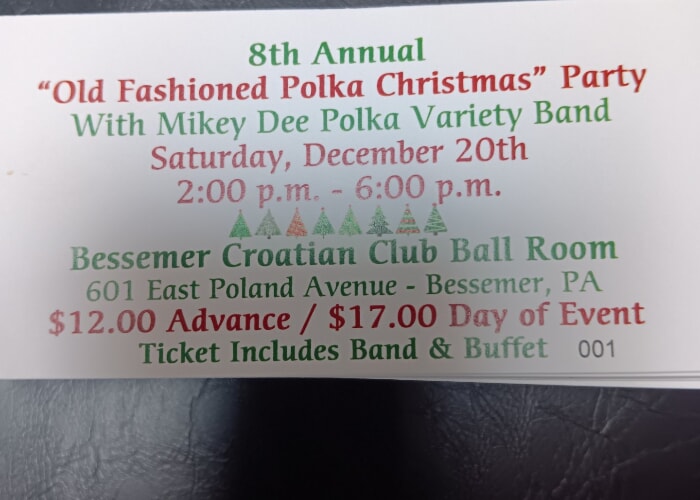 8th ANNUAL CHRISTMAS POLKA & CHRISTMAS SONGS- BUFFET DINNER ALSO