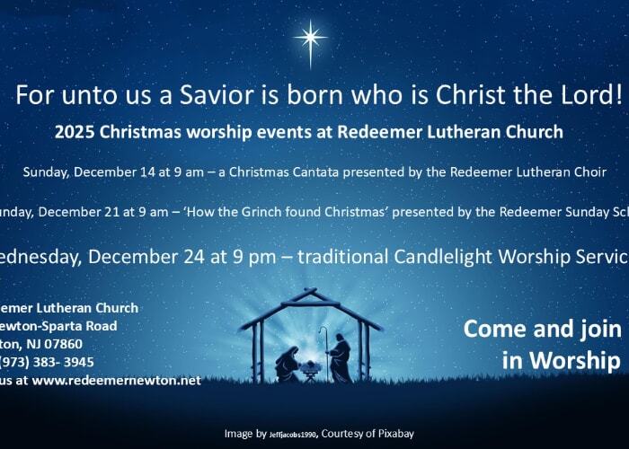 Christmas Worship at Redeemer Lutheran Church - Newton NJ