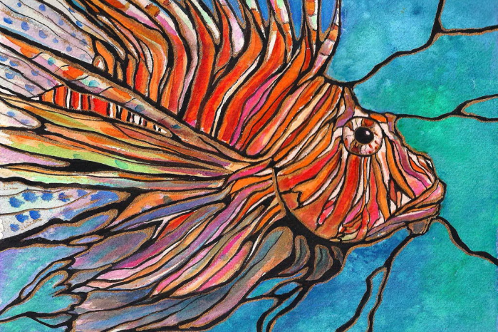 Water Color Lion Fish Paint Night