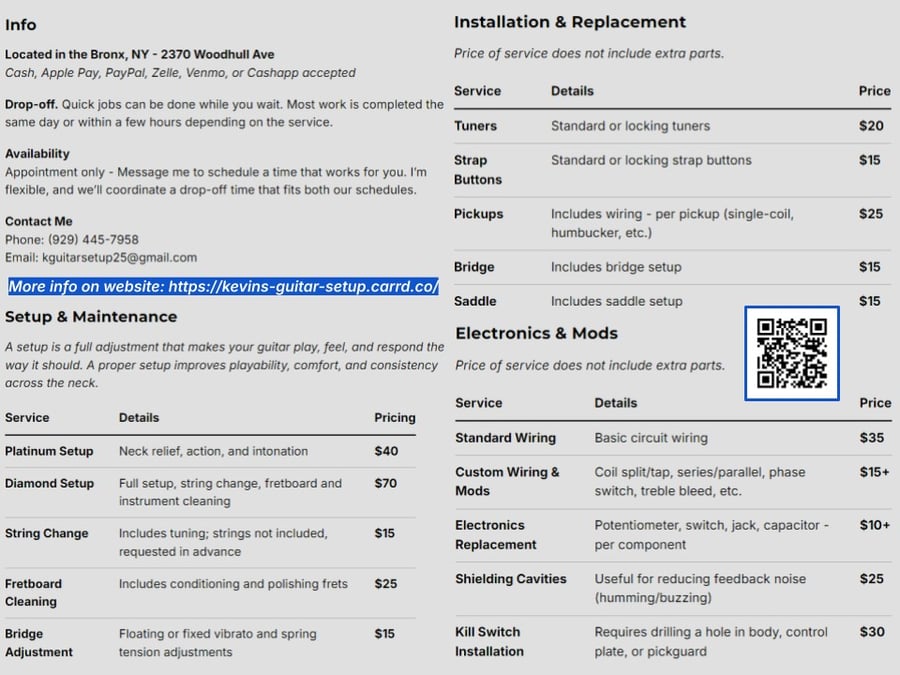 Kevin's Guitar Setup, Repair & Mods