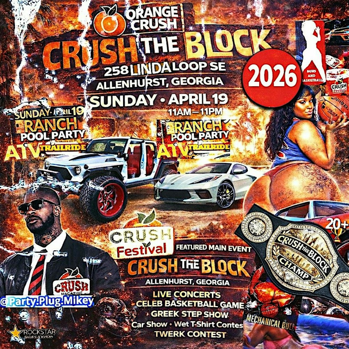 CRUSHTHEBLOCK Truck Jeep Car and Bike Show,Pool Party, ATVTrail Ride,BunsAn