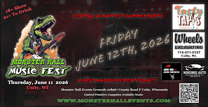 Monster Hall Music Fest Friday, June 12 Featuring Live Bands on Two Stages!