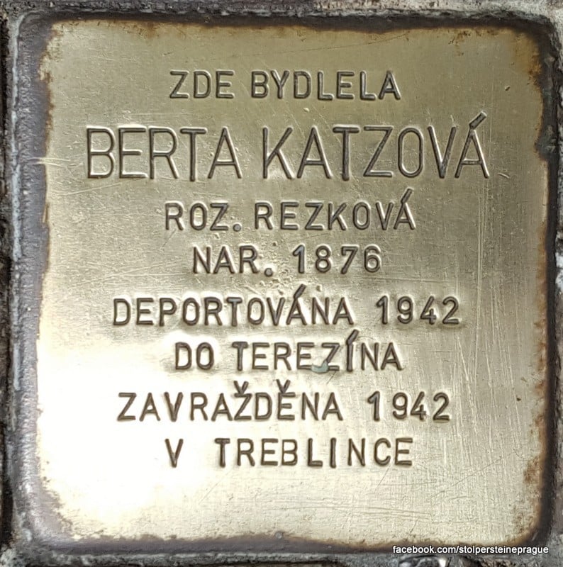 Katzová Berta - Map of Prague's Stolpersteine / kamenů zmizelých Praha