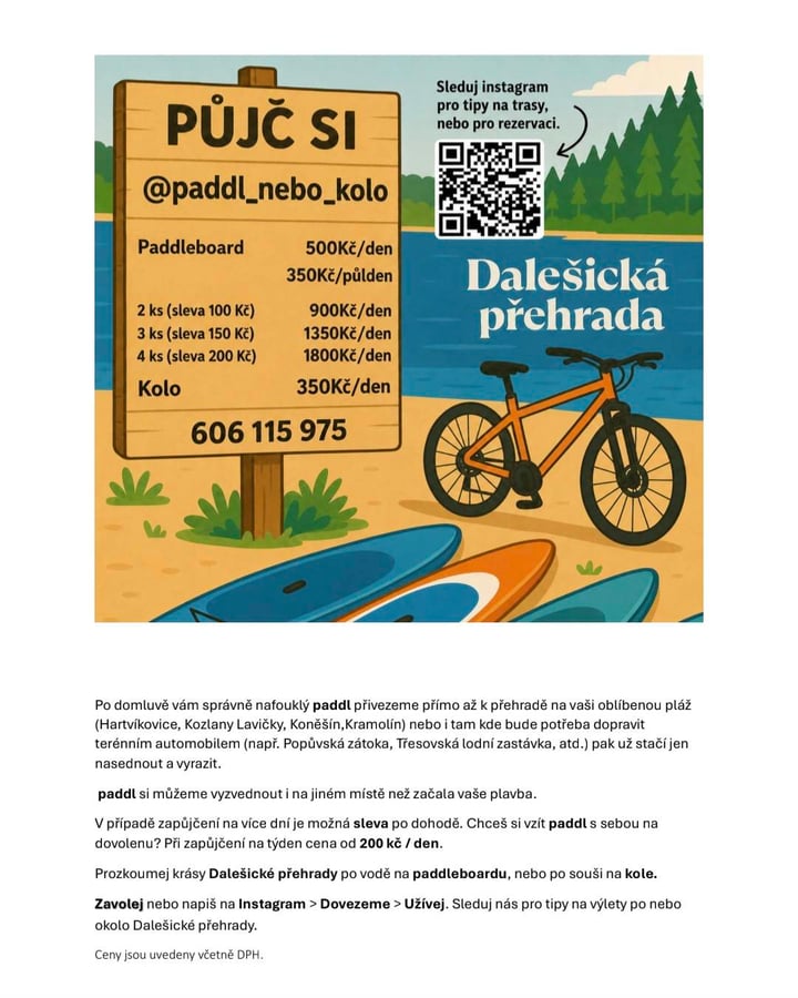 Půjč si paddl_nebo_kolo na Dalešické přehradě.