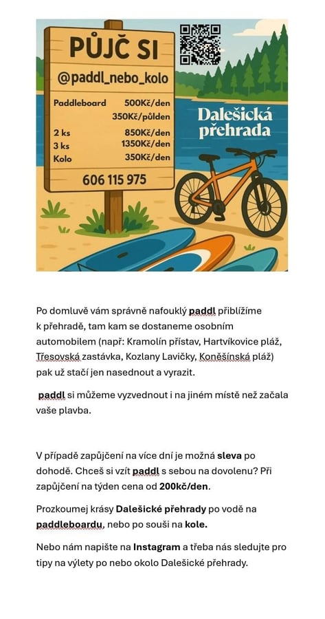 Půjč si paddl_nebo_kolo na Dalešické přehradě.