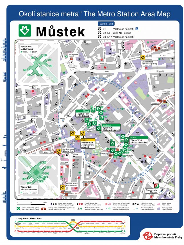 Můstek stanice metra A a přestup na B (Praha)