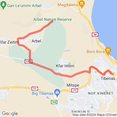 Tiberias to צוק ארבל